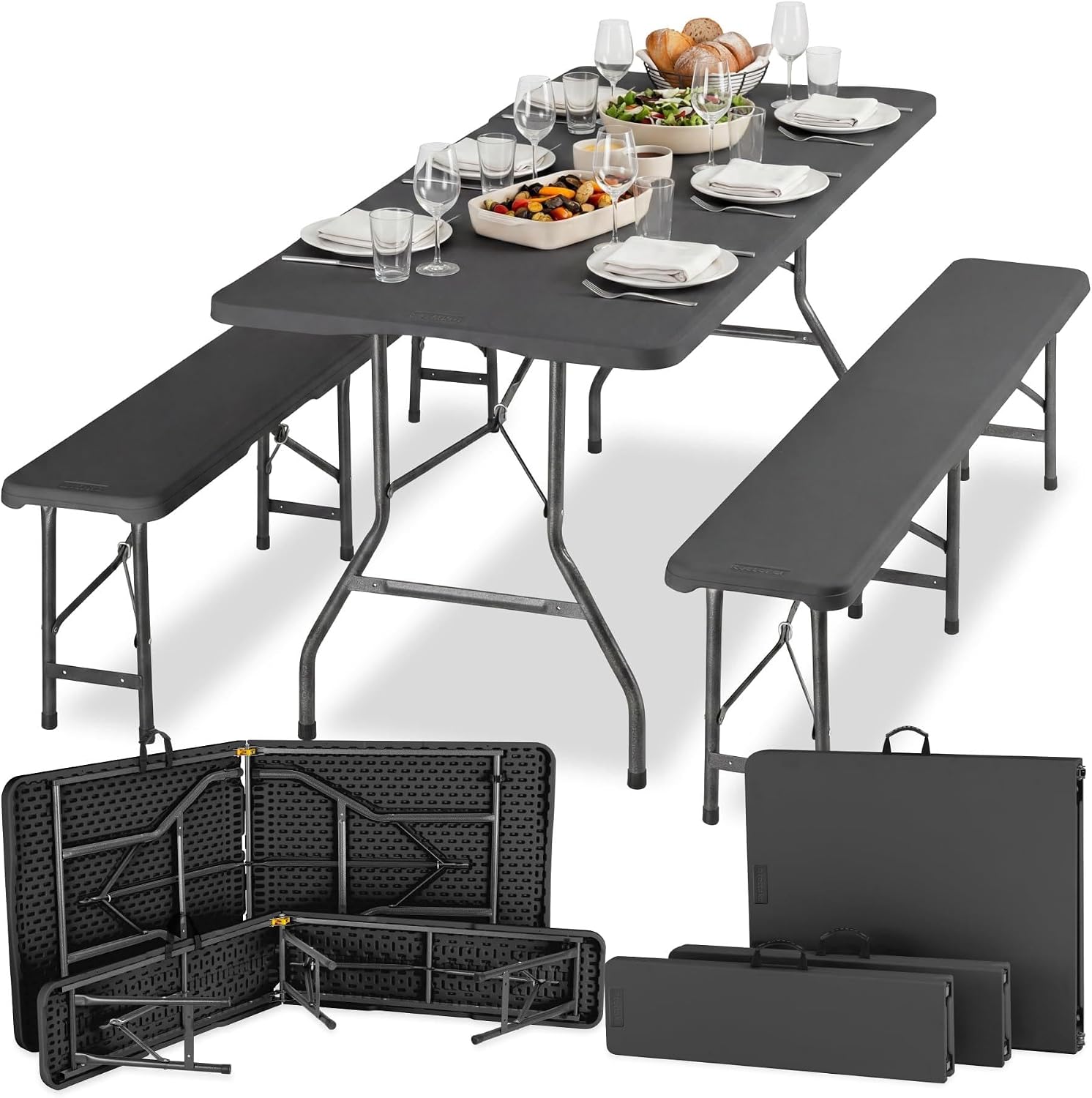 Set compatto da campeggio con tavolo pieghevole impermeabile composto da tre pezzi
