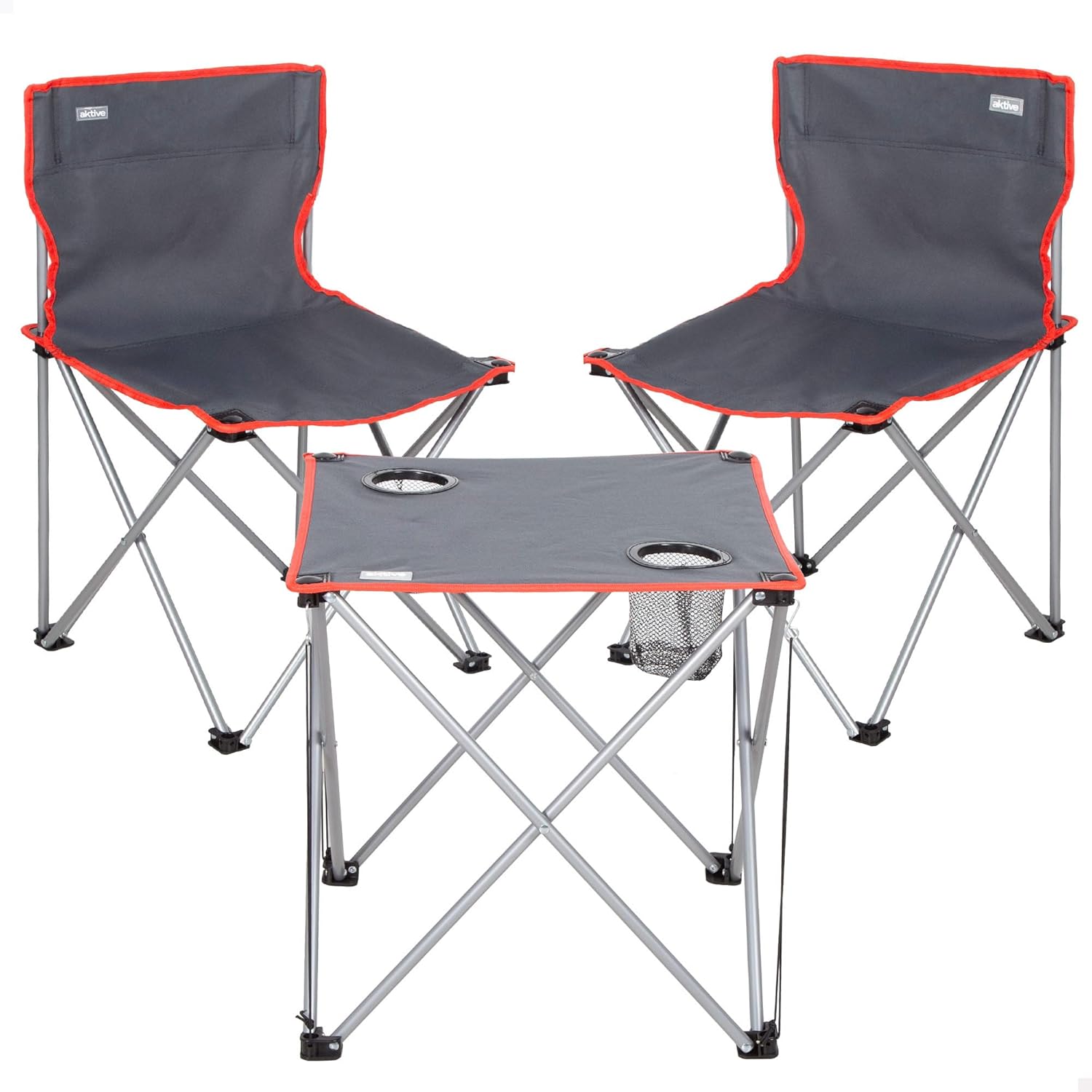 Set Campeggio Pieghevole con Tavolo e 2 Sedie in Acciaio Grigio con Borsa