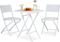 Set tavolo pieghevole 62 x 62 cm con due sedie in polyrattan e struttura in acciaio bianco
