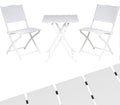 Set Tavolo Pieghevole con 2 Sedie in Textilene e Struttura in Acciaio Effetto Legno Bianco