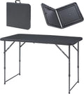 Tavolo Pieghevole da Picnic con Piano Regolabile in Altezza 120x60 cm Effetto Rattan Nero