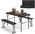 Set tavolo pieghevole in plastica con due panche per quattro persone 113 x 61 cm colore nero