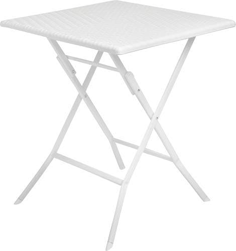 Tavolo Pieghevole Quadrato Effetto Rattan Bianco 62x62x73 cm per Giardino e Balcone