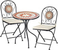 Set da giardino con tavolo pieghevole 60 x 70 cm e due sedie con decorazione mosaico nero
